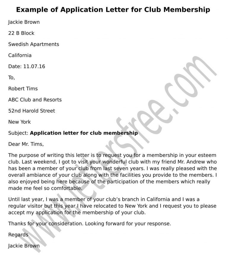 Club Membership Application Letter Format