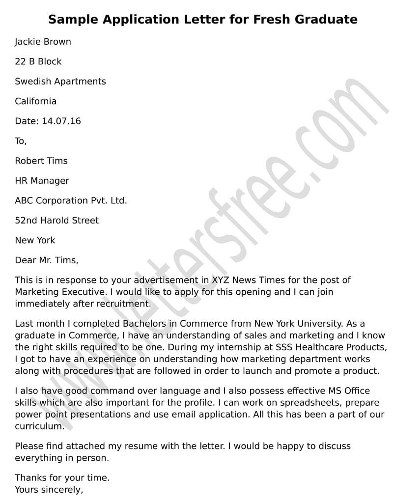 application letter for fresh graduate office administration