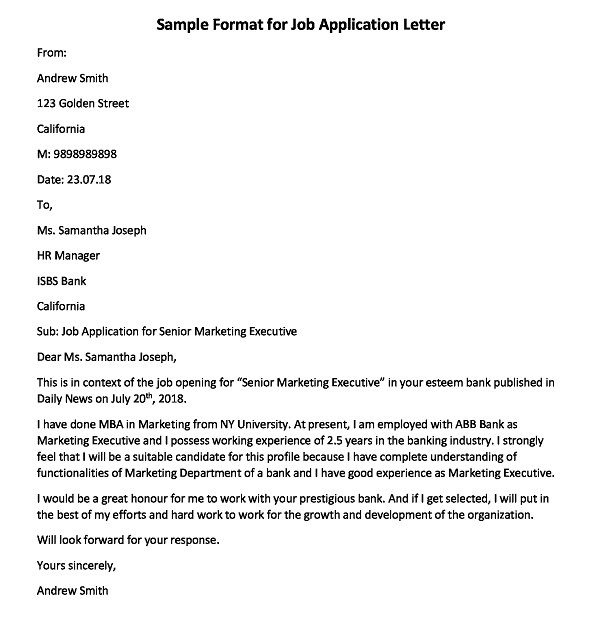 application letter for any vacancy position