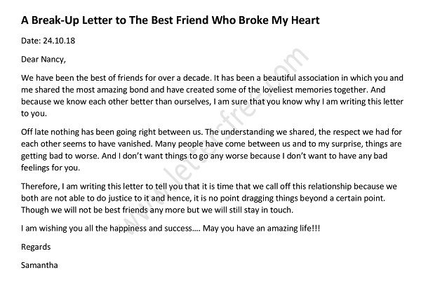 break up paragraphs for best friend