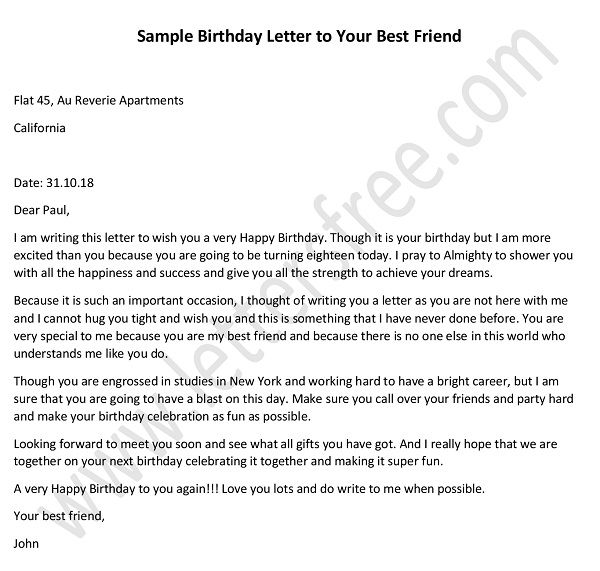 Birthday Letter To Friend Free Letters