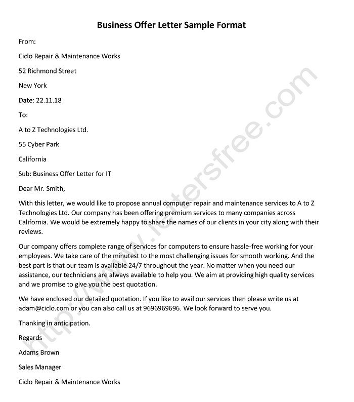 Writing a Business Offer Letter with Sample Format