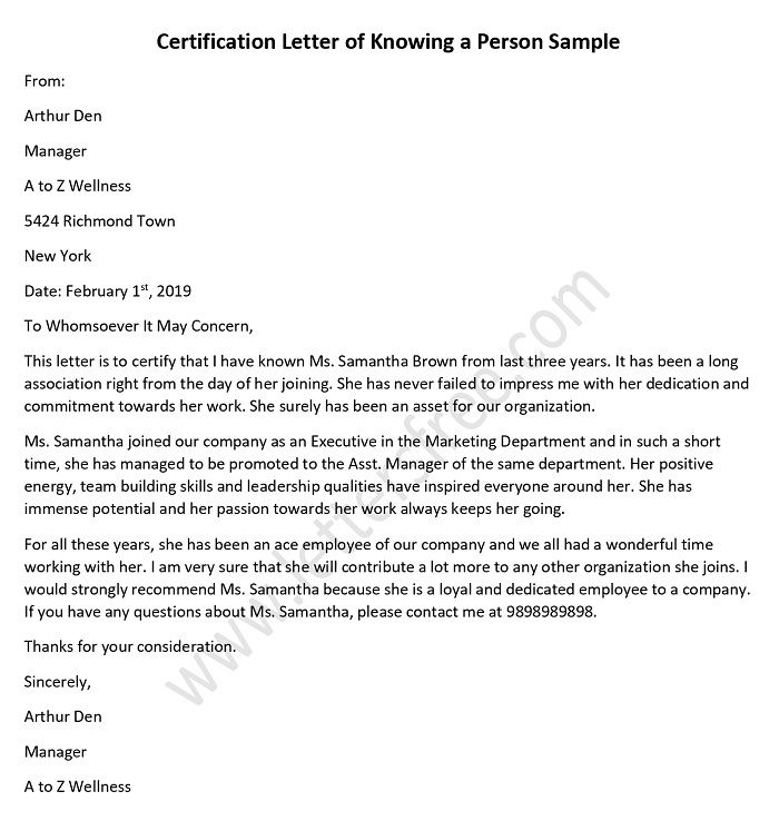 Sample Certification Letter Of Knowing A Person Certi - vrogue.co