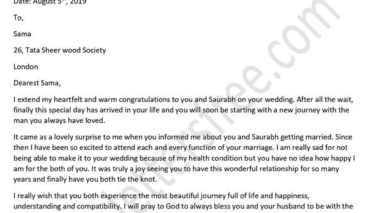 Sample Congratulation Letter for Friend Marriage