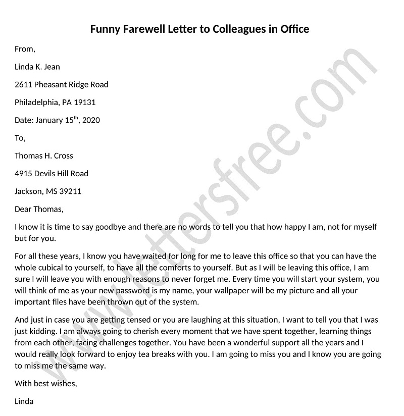 Funny Farewell Letter To Colleagues In Office
